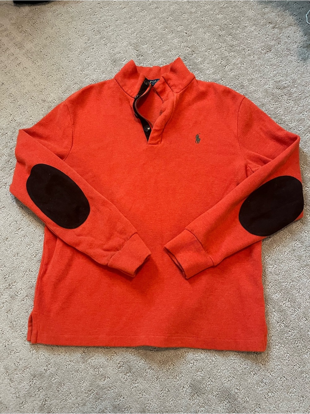 Polo by Ralph Lauren Orange Long-Sleeve Rugby with Dark Elbow Patches